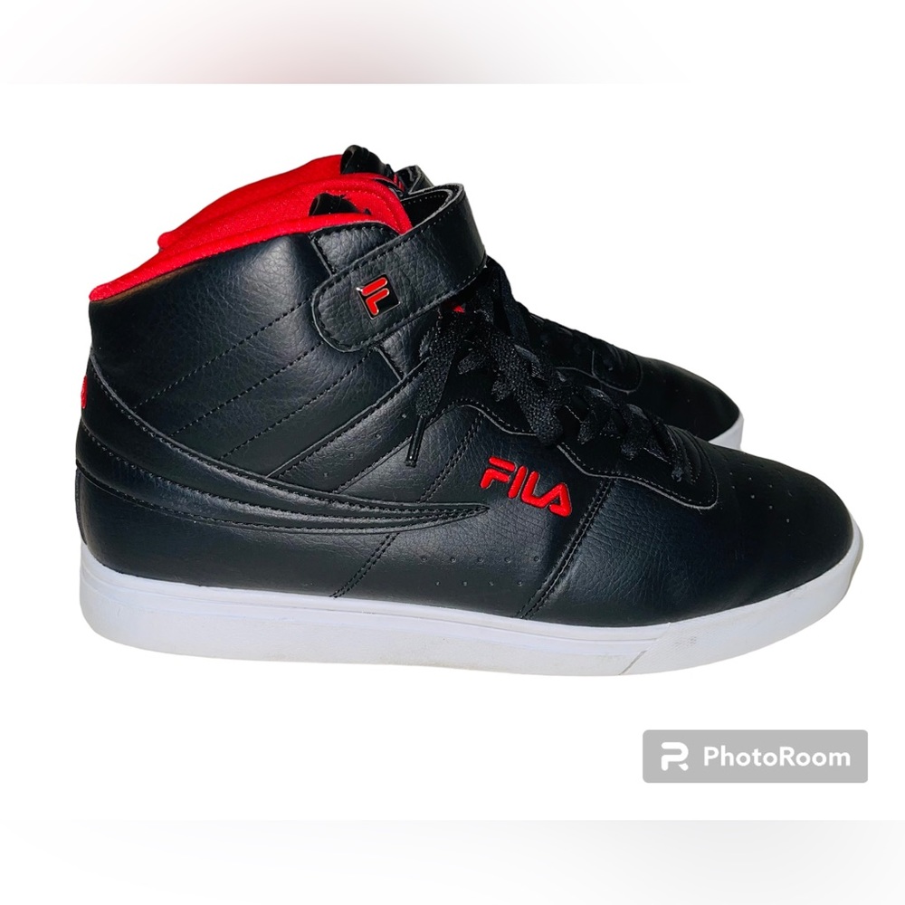 FILA VULC 13 MENS RED AND BLACK HI TOP SNEAKERS